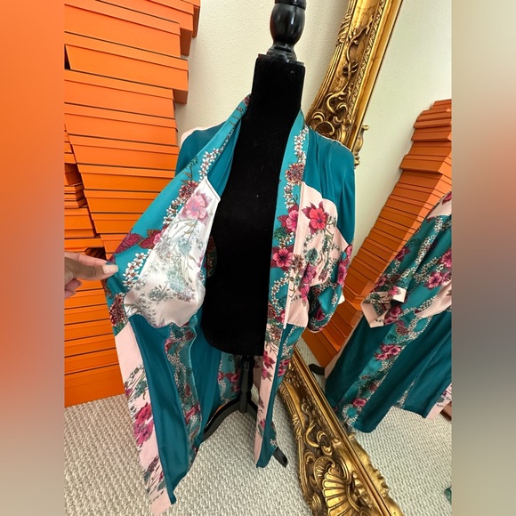 Sandro Ting Printed Color Block Kimono Silk Jacket Sz M - Picture 5 of 10
